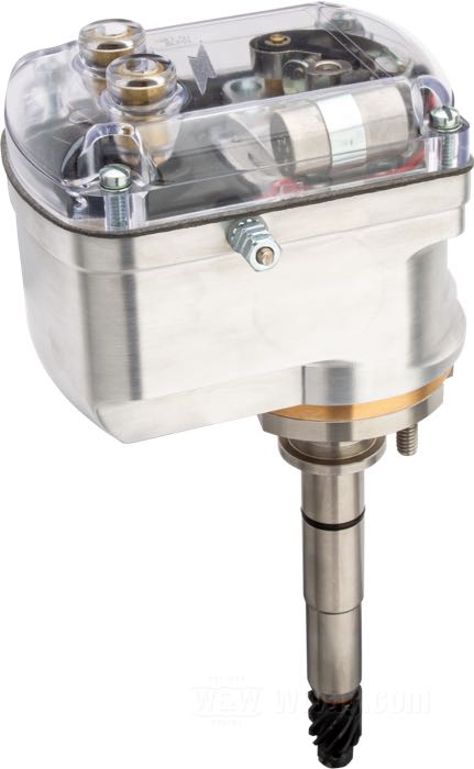 Magneto »MM74E« de Morris Magneto; apropiado para Big Twin OHV 1936-1969; aluminio, acabado de máquina, tapa transparente, magneto se monta en el sentido de la marcha; EE. UU.; peso bruto: 2.73 kg