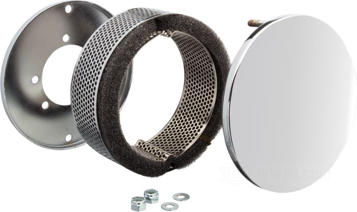Filtro de aire »Dragtron«; acero, cromado; fondo: 55 mm; Ø 140 mm; para carburadores CV; peso bruto: 640 g