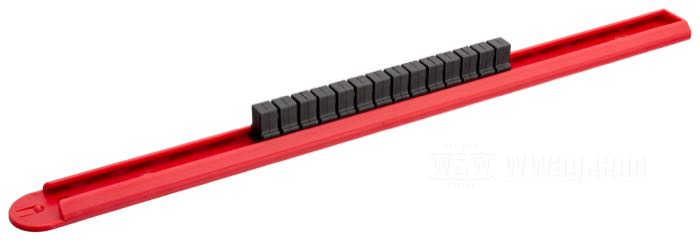 Guida per bussole di GearWrench; per 14 bussole; rosso; lunghezza: 38 cm; attacco: 3/8”; Taiwan; peso lordo: 160 g