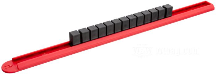 Riel de vasos de GearWrench; para 13 vasos; rojo; largo: 38 cm; unión: 1/2”; Taiwán; peso bruto: 180 g