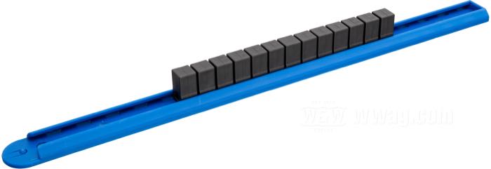 Rail de douilles de GearWrench; pour 13 douilles; bleu; longueur: 38 cm; carré: 1/2”; Taïwan; poids brut: 180 g