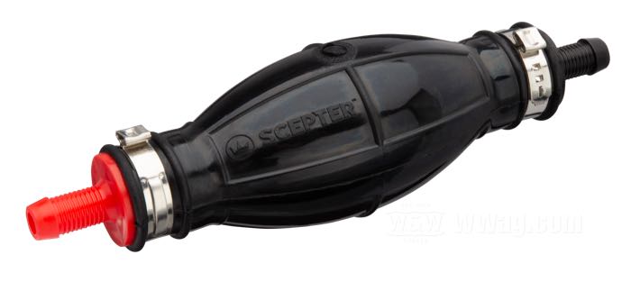 Manual fuel pump; rubber / plastic, black, with 3/8