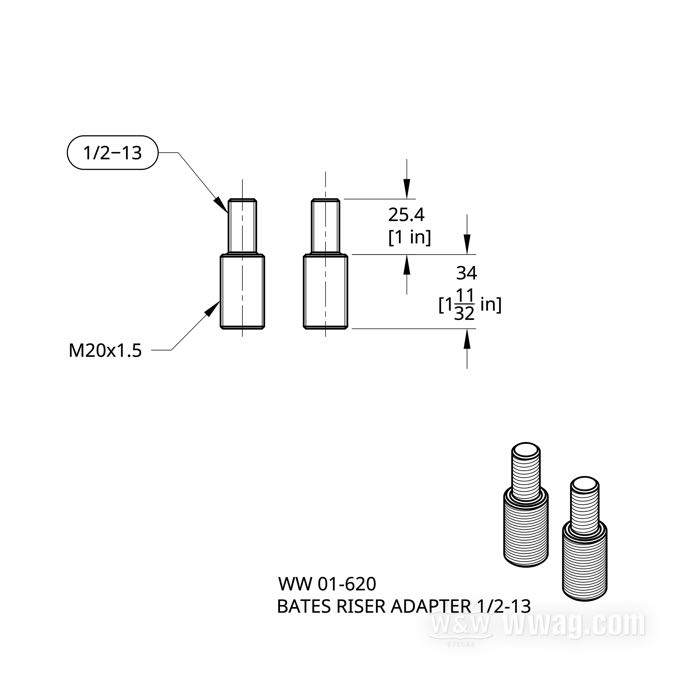 Adattatore di Bates; per Riser; per forcelle Springer I-Beam, Classic, Classic di sovralunghezza y Hillclimb; acciaio bonificato 34CrNiMo6 / acciaio, zincato; lunghezza: 59.4 mm; filettatura: M20 x 1.5; filettatura: 1/2”-13 / M20 x 1.5; Svezia; peso lordo: 230 g