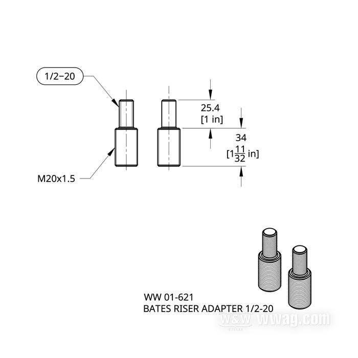 Adattatore di Bates; per Riser; per forcelle Springer I-Beam, Classic, Classic di sovralunghezza y Hillclimb; acciaio bonificato 34CrNiMo6 / acciaio, zincato; lunghezza: 59.4 mm; filettatura: M20 x 1.5; filettatura: 1/2”-20 / M20 x 1.5; Svezia; peso lordo: 230 g