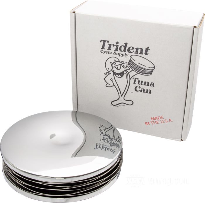 Filtro aria »Dipper« di Trident Cycle Supply; alluminio billet / acciaio inox, lucidato; profondità: 1-1/2”; Ø 5.5”; per carburatori CV; con inserto filtrante e viti di fissaggio; U.S.A.; peso lordo: 530 g