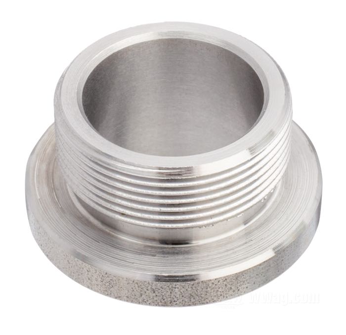 Anschlussstück von Calles Chopperdelar; für Benzintank; Stahl, blank; Höhe: 17 mm; Ø 28 mm; Gewinde: M22; Schweden; Bruttogewicht: 25 g