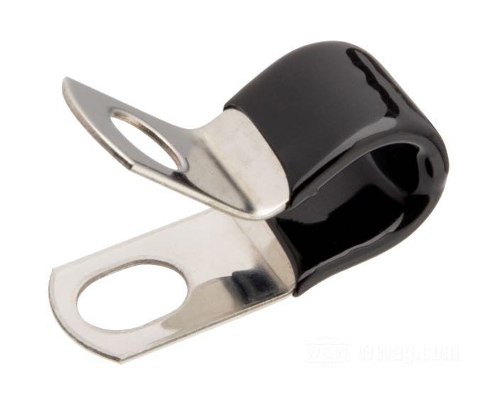 Clamp; for 7 mm Ø wire looms; metal, black, rubber covered, mounting hole 7 mm; replaces OEM HD 10059A; gross weight: 7 g