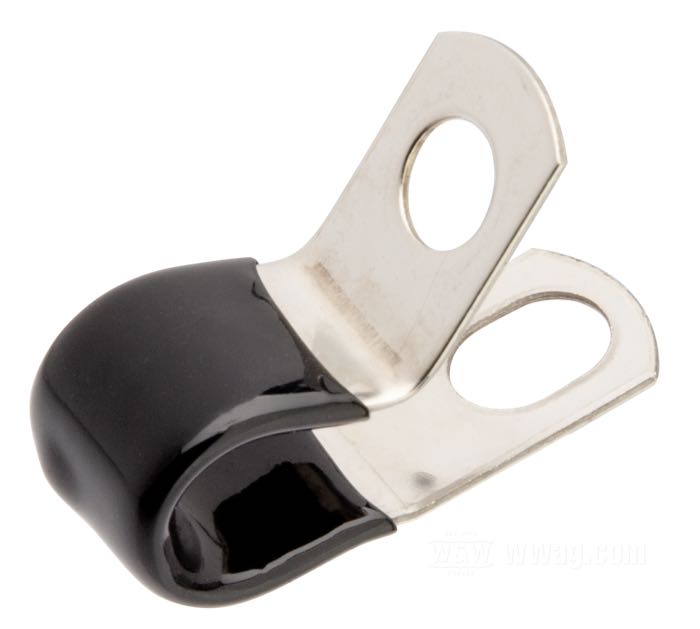 Clamp; for 7 mm Ø wire looms; metal, black, rubber covered, mounting hole 7 mm; replaces OEM HD 10059A; gross weight: 7 g