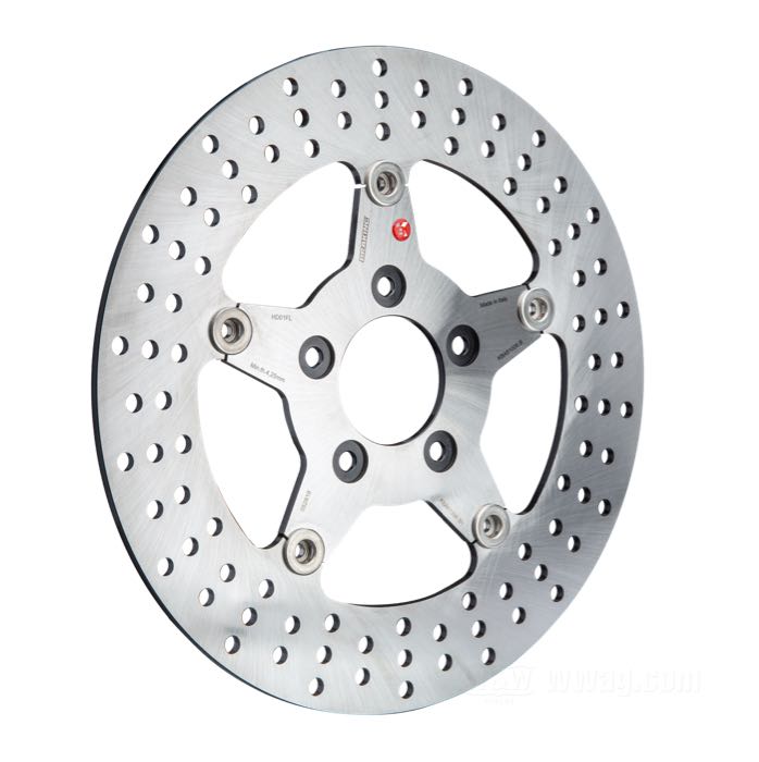 Disco di freno »5 Spoke Full Floater« di Braking; atto per ruote 2000→; acciaio al carbonio / acciaio inox, affilato; Ø 11.5”; Punto installazione: anteriore; fori di montaggio: 5/16” con svasatura piana; Ø interno: 56 mm; con omologazione nazionale tedesco; peso lordo: 2.02 kg