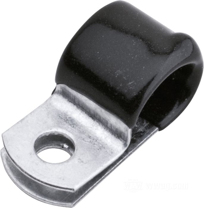 Clamp; for 9.8 mm Ø wire looms; metal, black, rubber covered, mounting hole 5 mm; replaces OEM HD 38712-68; gross weight: 7 g