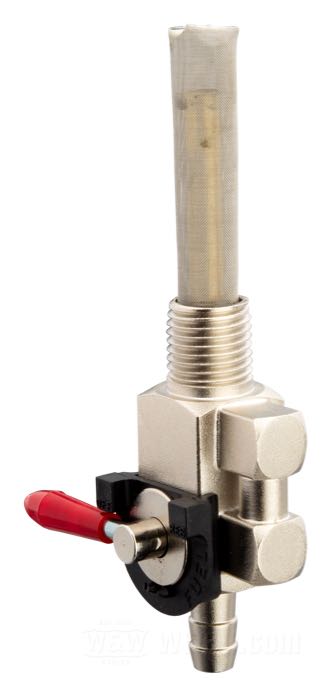 Fuel valve »Custom«; steel, zinc plated, with reserve; outlet position: straight; required fuel line: 5/16”; thread: 1/4” NPT; with strainer; gross weight: 120 g