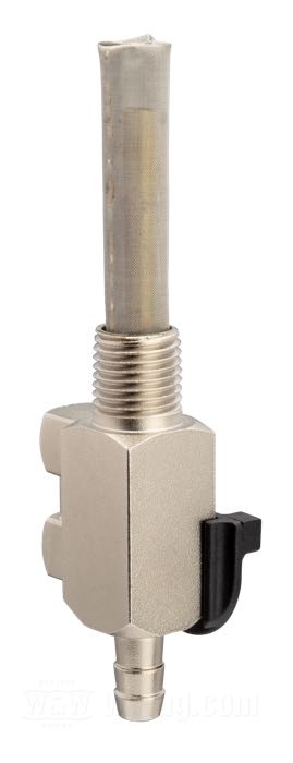 Fuel valve »Custom«; steel, zinc plated, with reserve; outlet position: straight; required fuel line: 5/16”; thread: 1/4” NPT; with strainer; gross weight: 120 g