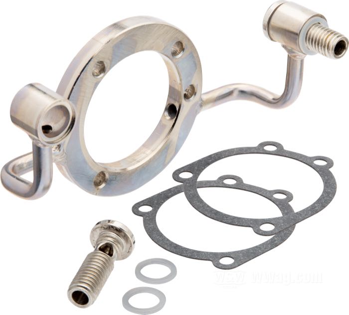 Kit di sfiato di HBS; per carburatori CV; atto per Evolution Big Twin 1993-1999; acciaio, zincato-nichelato; Ø interno: 58; Ø esterno: 86; spessore: 10 mm; filettatura: 1/2”-13; con 2 viti di sfiato e guarnizioni; Germania; peso lordo: 650 g