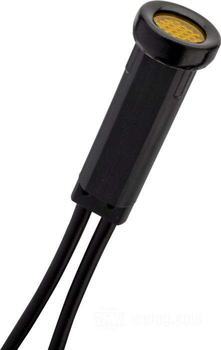 Kontrollleuchte; passend für FX, FXR, Sportster, 1983-1994; Einbau-Ø: 7.9 mm; Kunststoff / Kupfer, gelb; Länge: 25 mm; Ø 9 mm; 12 V; 1.4 W; Bruttogewicht: 10 g