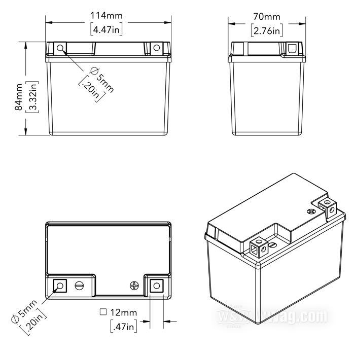 Batterie »AGM YTX4L WC« de Yuasa; adaptable à models without electric starter; L x H x P: 103 x 89 x 70 mm; poids net: 1.48 kg; 12 V; 3 Ah; energie: 36 Wh; courant de démarrage à froid (EN): 50 A; bornes: M5 (vis comprises); poids brut: 1.56 kg