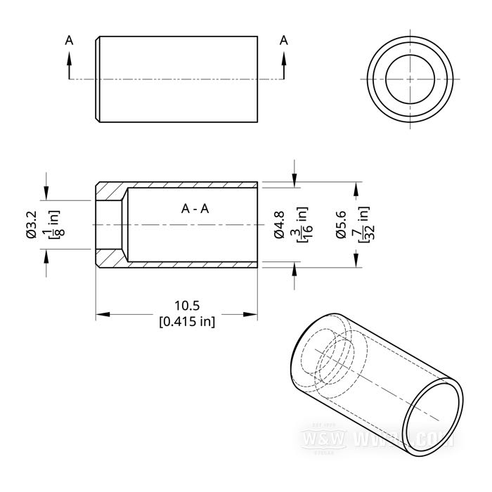 Ferrule by Barnett; for Control coil; aluminum; length: 10.54 mm; Ø 5.59 mm; Inner Ø: 4.83 mm; USA