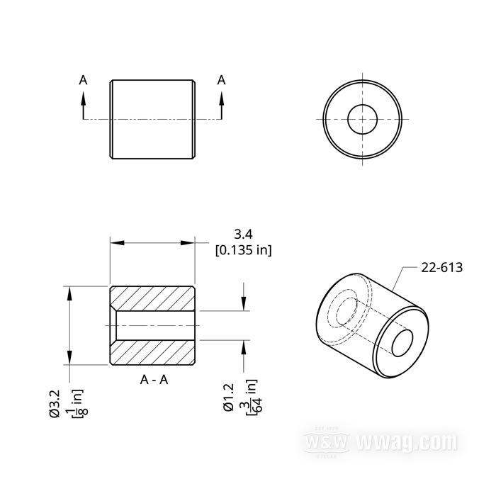 Solder type fitting by Barnett; brass; length: 3.43 mm; Ø 3.18 mm; inner Ø: 1.19 mm; USA; gross weight: 1 g