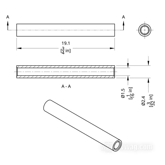 Capocorda tubolare di Barnett; ottone; lunghezza: 19.05 mm; Ø 2.36 mm; Ø interno: 1.47 mm; rimpiazza OEM HD 56302-74; U.S.A.; peso lordo: 1 g