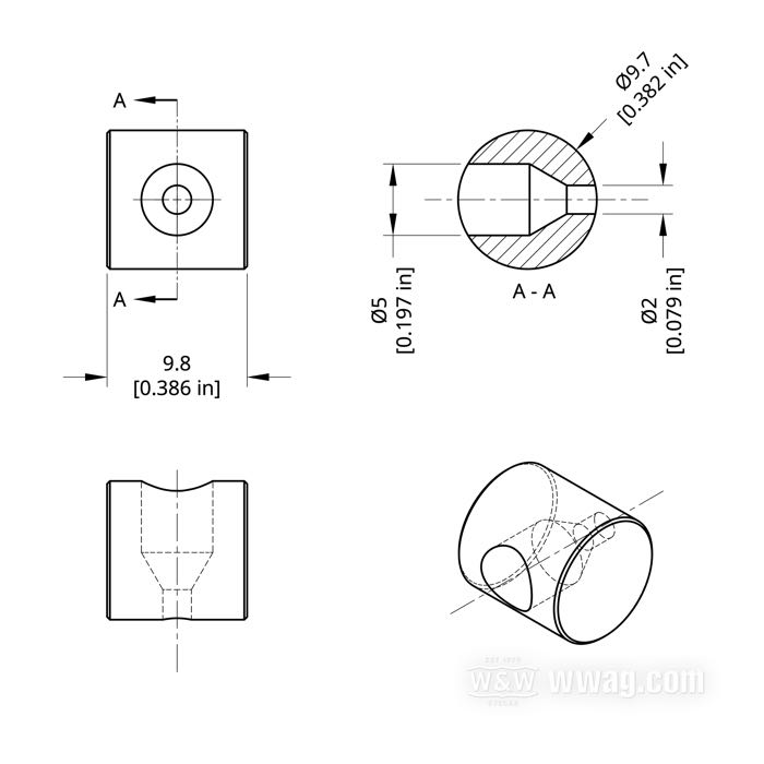 Nipplo da saldare  di Bates; per Leve manuali freno e frizione stile AMAL; ottone; lunghezza: 9.8 mm; Ø 9.7 mm; Germania; peso lordo: 6 g