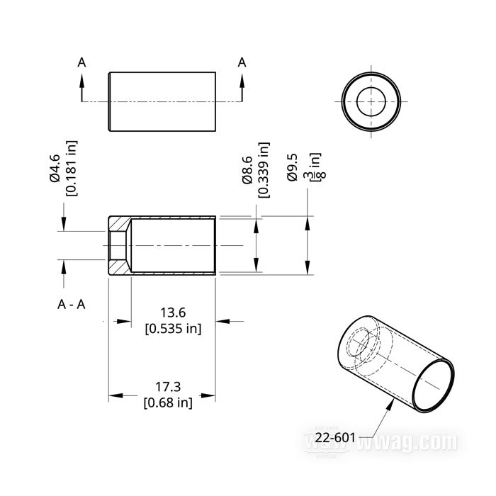 Terminale di Barnett; per Guaina di cavo / Cavo frizione; alluminio; lunghezza: 17.27 mm; Ø 9.53 mm; U.S.A.; peso lordo: 10 g