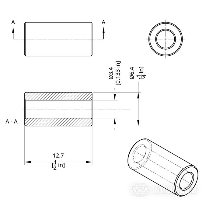 Embout à souder de Barnett; laiton; longueur: 12.7 mm; Ø 6.35 mm; Ø intér.: 3.38 mm; USA; poids brut: 10 g