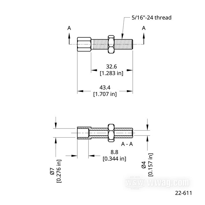 Vite regolazione di Barnett; per Cavo frizione; atto per Big Twin →1967; acciaio, nichelato; lunghezza: 42.86 mm; filettatura: 5/16”-24; U.S.A.; peso lordo: 10 g