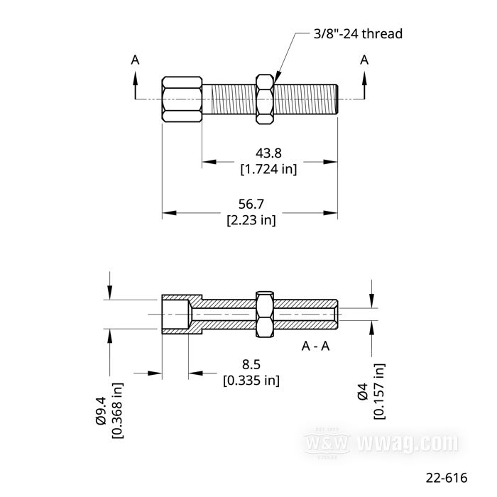 Vite regolazione di Barnett; per Cavo frizione; atto per Big Twin 1968-1983; acciaio, nichelato; lunghezza: 55.56 mm; filettatura: 3/8”-24; U.S.A.; peso lordo: 30 g