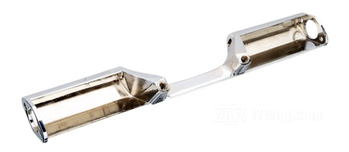 Staffa; per Frecce; atto per FLHT, FLHS 1983→; alluminio fuso, cromato; larghezza: 332 mm; Punto installazione: posteriore; rimpiazza OEM HD 91778-85; peso lordo: 340 g