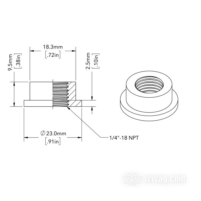Raccordo di Lowbrow Customs; per Serbatoio di benzina / Serbatoio olio; acciaio, naturale; altezza: 9.5 mm; Ø 23 mm; filettatura: 1/4”-18 NPT; U.S.A.; peso lordo: 14 g