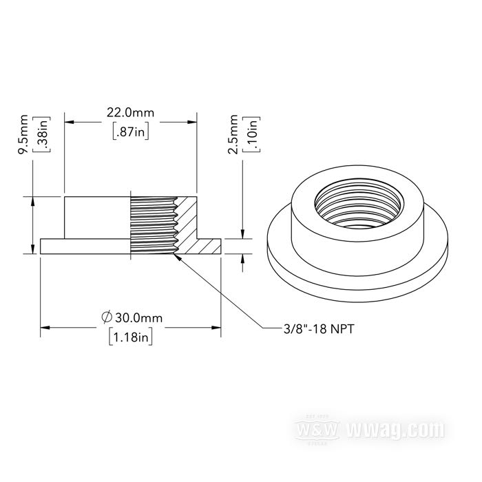 Raccordo di Lowbrow Customs; per Serbatoio di benzina / Serbatoio olio; acciaio, naturale; altezza: 9.5 mm; Ø 30 mm; filettatura: 3/8”-18 NPT; U.S.A.; peso lordo: 20 g