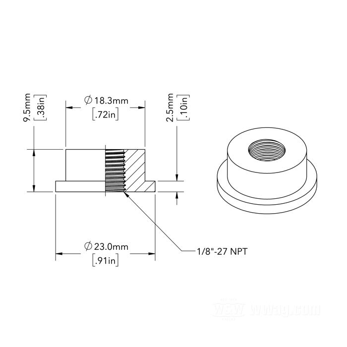 Fitting; for Gas tank / Oil tank; steel, bare; height: 9.5 mm; Ø 23 mm; thread: 1/8”-27 NPT; Germany; gross weight: 18 g