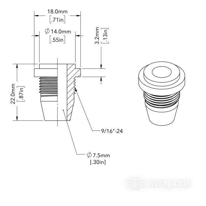 Raccordo di Calles Chopperdelar; per Serbatoio olio; acciaio, naturale; altezza: 22 mm; Ø 18 mm; filettatura: 9/16”-24; Svezia; peso lordo: 18 g