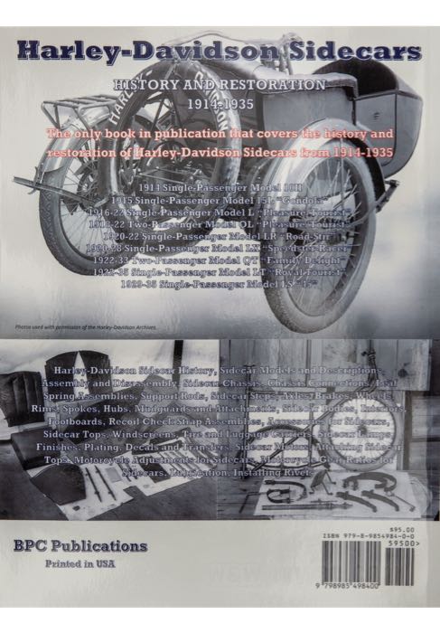 Libro »Harley-Davidson Sidecars - History and Restoration 1914-1967«; papel; ancho x alto: 28 x 21 cm; de Ric Bolduc; encuadernación rústica; color + blanco y negro; 559 páginas; inglés; ISBN: 9798985498400; peso bruto: 1.51 kg