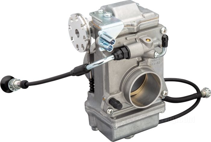 Carburatore a valvola »HSR42« di Mikuni; atto per Shovelhead 1966-1984; alluminio fuso / acciaio; con collettore, fascette e filtro aria con coperchio cromato; AVVERTENZA: usa cavi apertura/chiusura di 1990→; peso lordo: 2.88 kg