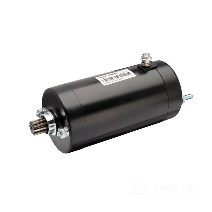Starter motor »Prestolite type«; fits FLH 1966-1982, FLT 1980-1983, FXR 1982-early 1983, XLH 1967-1973 and late 1976-1980; black; thread: 1/4”-20; replaces OEM HD 31458-66TA; gross weight: 3.8 kg