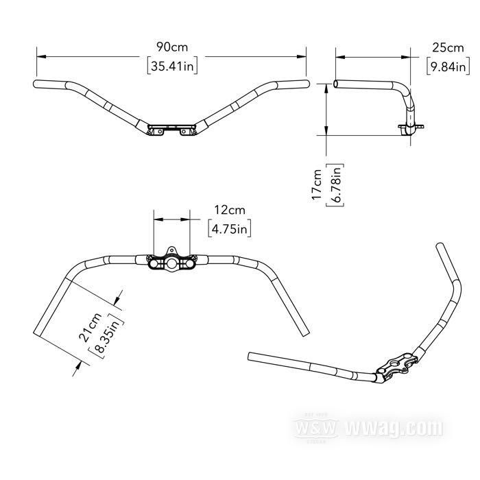 Lenker »Buckhorn Outside Cable« von Samwel Supplies; für Inline Springer Gabel; passend für Big Twin 1936-1945, 45”/750cc 1941-1957; Stahl, schwarz, kunststoffbeschichtet; Bruttogewicht: 2.15 kg