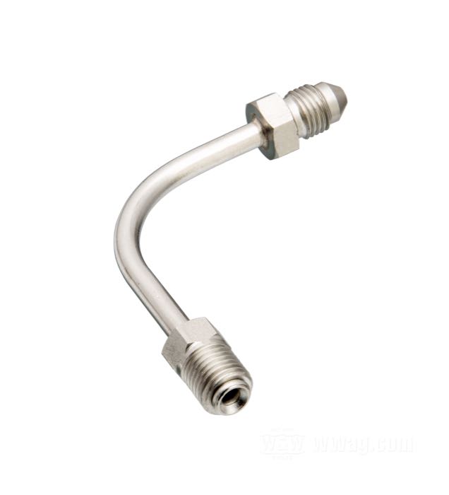 Raccord de Goodridge; acier inox, 90°, radius = 18 mm; filet raccord: JIC 37°-3→3/8”-24 IF; poids brut: 19.9 g