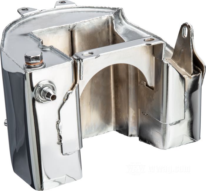 Öltank »Horseshoe«; passend für Big Twin 1940-1957; Stahlblech, verchromt; Volumen: 3.8 l; Ablassschraube: 5/8”-18 UNF; Einfüllstutzen: 1-1/4”-20; Anschlussgewinde: 9/16“-24; mit Öleinfüll- und Ablassschraube; ersetzt OEM HD 62504-38; Taiwan; Bruttogewicht: 3.27 kg