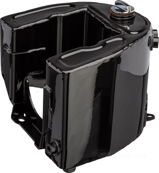 Öltank; passend für Knucklehead 1936; Stahlblech, schwarz; Ablassschraube: 5/8”-18 UNF; Einfüllstutzen: 1-1/4”-20; Anschlussgewinde: 3/8“-24 / 1/2”-20; ersetzt OEM HD 3503-36; Bruttogewicht: 3.37 kg