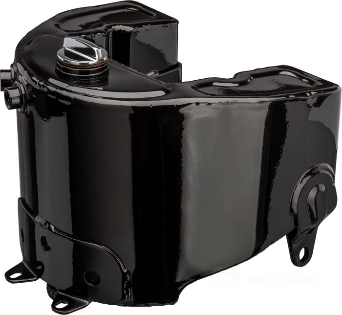 Öltank; passend für Knucklehead 1936; Stahlblech, schwarz; Ablassschraube: 5/8”-18 UNF; Einfüllstutzen: 1-1/4”-20; Anschlussgewinde: 3/8“-24 / 1/2”-20; ersetzt OEM HD 3503-36; Bruttogewicht: 3.37 kg