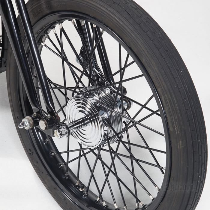 Freno de tambor »Mini« de Kustom Tech; para Horquilla Springer; hierro fundido / aluminio, cromado; ancho: 80 mm; Ø 160 mm; posición: delantero; Número de radios: 40; con cojinetes de ruedas de 3/4”; Italia; peso bruto: 4.58 kg
