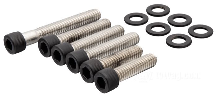 Kit viti; per Coperchio distribuzione; atto per Big Twin 1970-1992; acciaio, nero opaco, rivestito a polvere; a brugola; rimpiazza OEM HD 1305, 1301 e 1308; peso lordo: 63 g