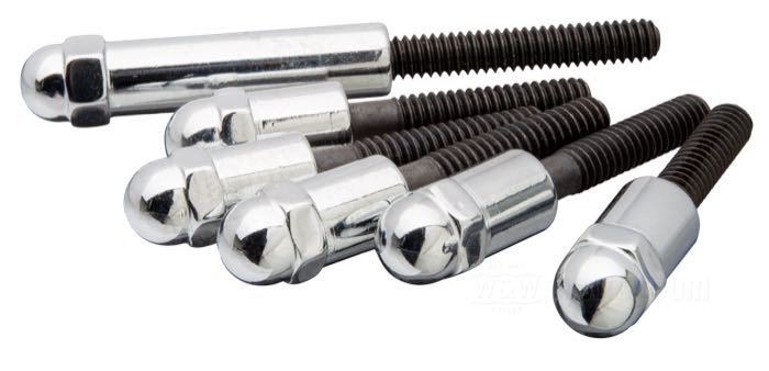Kit viti di Colony; per Coperchio distribuzione; atto per Big Twin 1970-1992; acciaio, cromato; testa Acorn esagonale; rimpiazza OEM HD 1305, 1301 e 1308; U.S.A.; peso lordo: 150 g