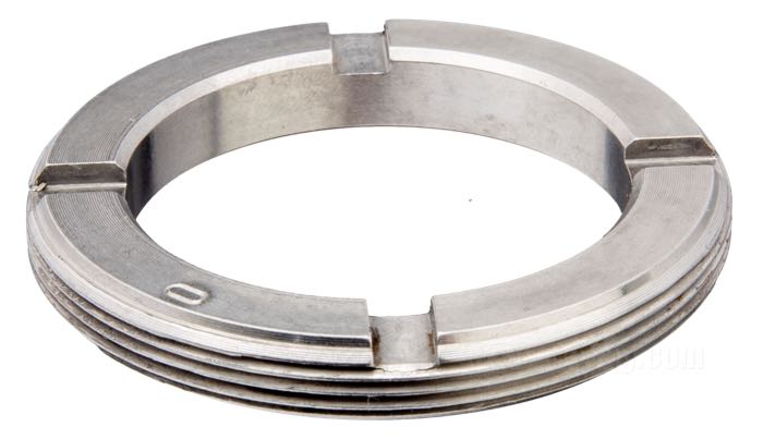 Ring nut by The Cyclery; for intake housing; fits 61” twins 1915-1929, FD and JD 1921-1924; nominal thread: 2-5/16”-20; steel; outer Ø: 58.4 mm; replaces OEM HD 101-15; gross weight: 70 g