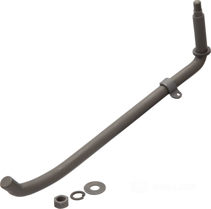 Jiffy stand leg »round tip«; fits Big Twin 4-speed 1936-1984, Softail → 1988; steel, parkerized, standard length; Length according to drawing: 28 cm; replaces OEM HD 50061-36; gross weight: 857 g