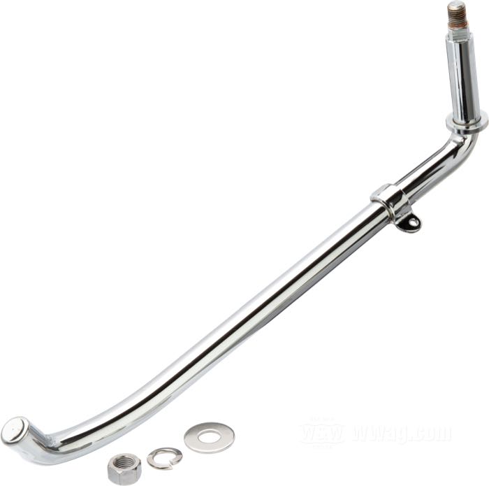Caballete »extremo redondo«; apropiado para Big Twin 4-marchas 1936-1984, Softail → 1988; acero, cromado, longitud original; Longitud según el dibujo: 28 cm; reemplaza OEM HD 50061-36; peso bruto: 866 g