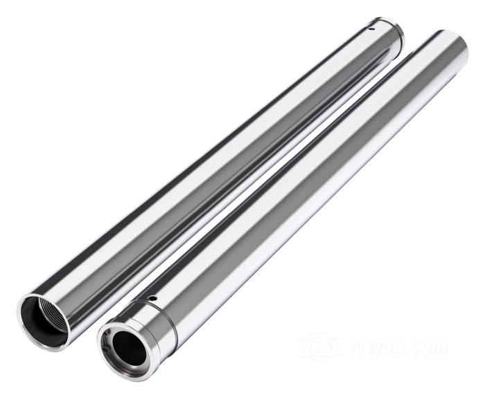 Tubos de horquilla de Franks Forks; apropiado para todas Touring 1997-2001, modelos FLHR(C/I/S) 2002-2008 ambos lados, todas Touring con carenados 2002-2005 solo lado derecho, FLST 2000-2017, FXST 2000-2015, FXDWG 2000-2005; acero, cromo duro; largo: 20.25”; Ø 41.3 mm; rosca: M35 x 1.5	; reemplaza OEM HD 45890-97; EE. UU.; peso bruto: 4.19 kg