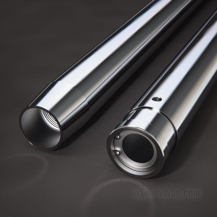 Tubos de horquilla de Franks Forks; apropiado para Sportster y FXRS 1984-1a serie de 1986, FXE 1984, FXEF 1985, FXR 1a serie de 1986, FXRT 1983-1a serie de 1986, FXSB 1984-1985; acero, cromo duro; largo: 23.5”; Ø 35 mm; rosca: M26 x 1.0; reemplaza OEM HD 45407-83; EE. UU.; peso bruto: 4.8 kg