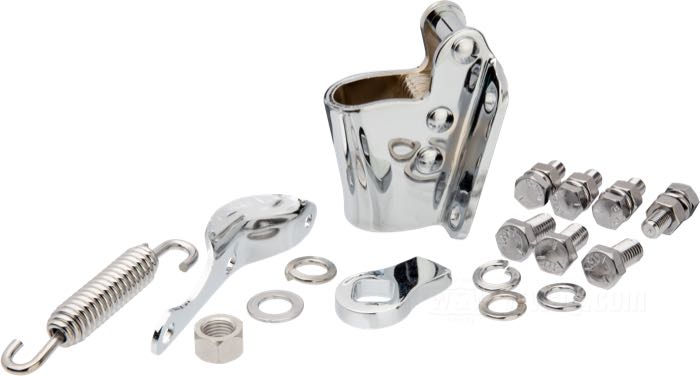 Kit de montage; pour Béquille; adaptable à Big Twin 4-vitesses 1936-1985; acier, chromé; remplace OEM HD 50049-36, 50011-30A, 50036-36, 50094-36, 3996, 6473, 7040, 7056, 7752 et 7835; poids brut: 666 g