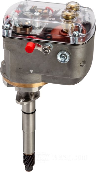 Magneto »MM74E« de Morris Magneto; apropiado para Big Twin OHV 1936-1969; aluminio, acabado moldeado, tapa transparente, magneto se monta en el sentido de la marcha; EE. UU.; peso bruto: 2.77 kg